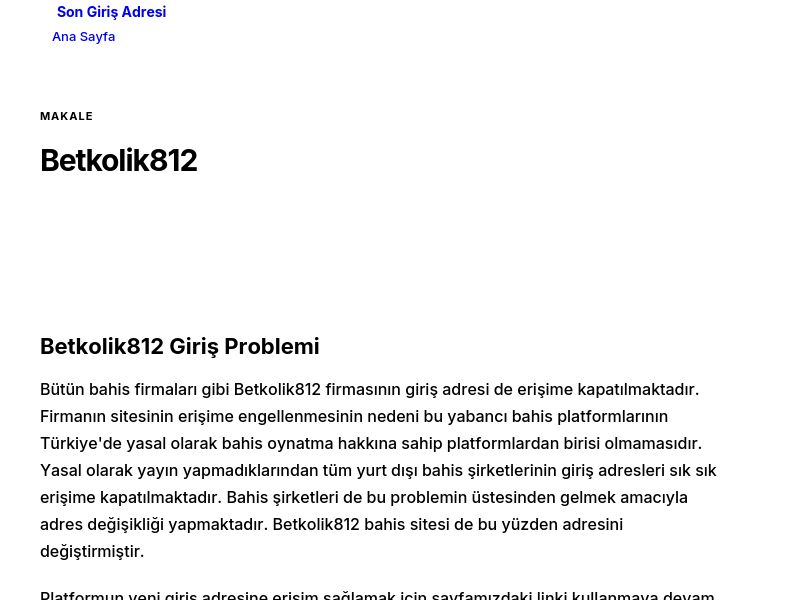 Betkolik812 - Son Giriş Adresi - Ekran Görüntüsü