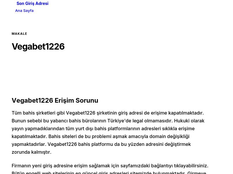 Vegabet1226 - Son Giriş Adresi - Ekran Görüntüsü