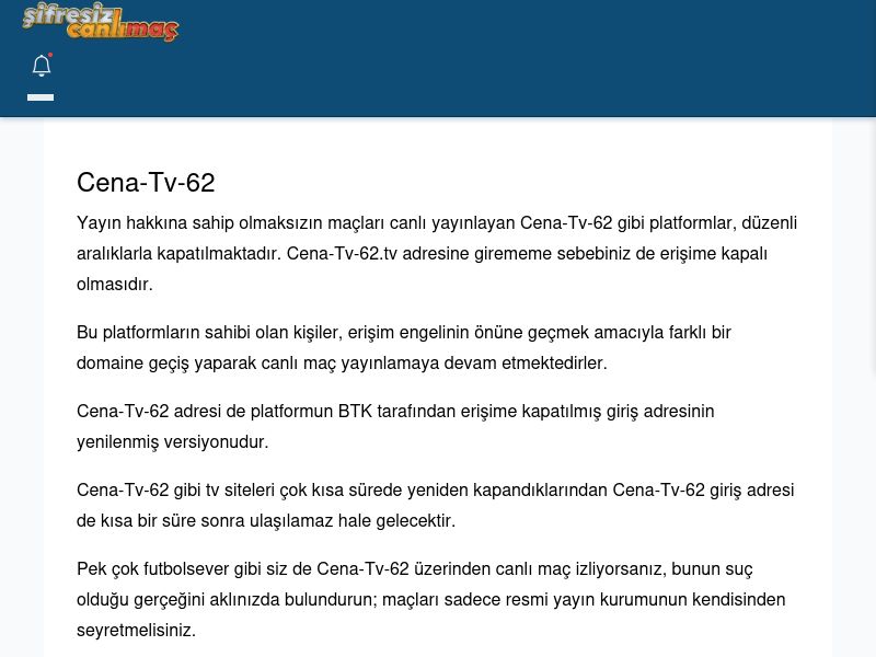 Cena-Tv-62 Güncel Giriş - Şifresiz canlı maç izle - Ekran Görüntüsü