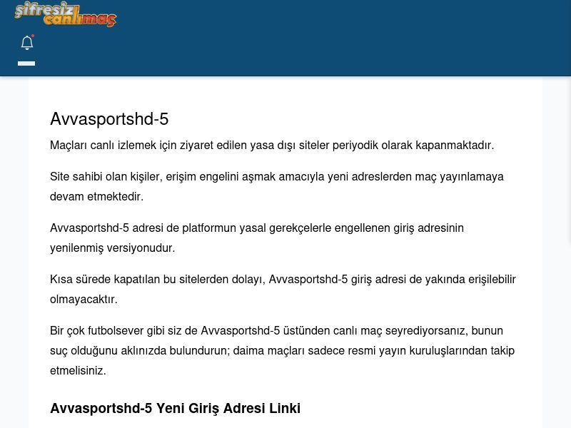 Avvasportshd-5 Canlı Maç - Şifresiz canlı maç izle - Ekran Görüntüsü
