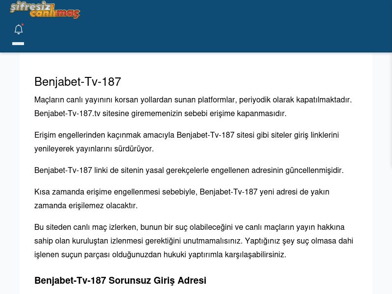 Benjabet-Tv-187 Canlı Maç İzle - Şifresiz canlı maç izle - Ekran Görüntüsü