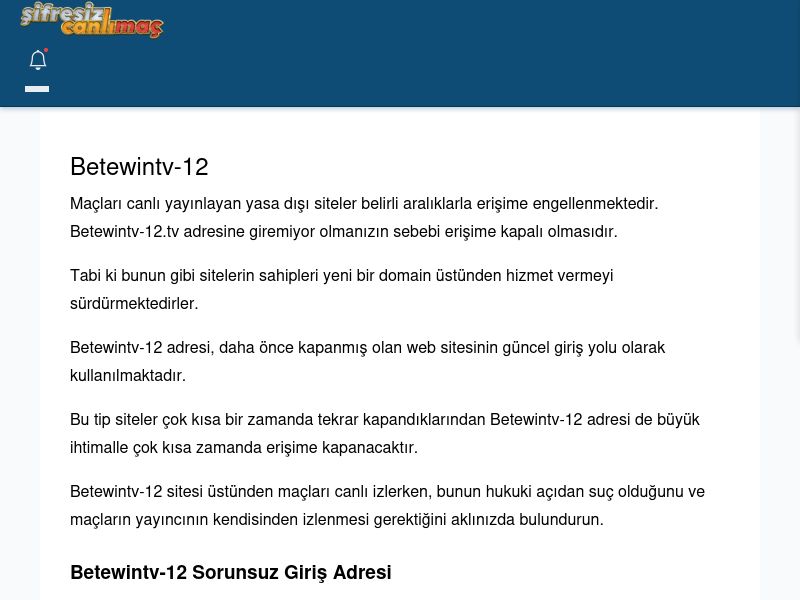 Betewintv-12 Canlı Maç İzle - Şifresiz canlı maç izle - Ekran Görüntüsü