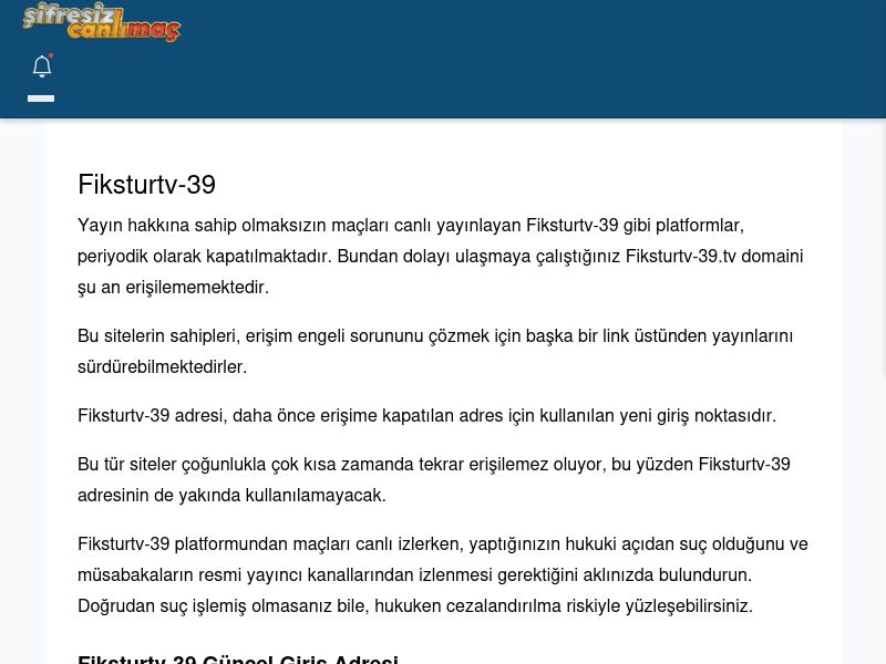Fiksturtv-39 Giriş Linki - Şifresiz canlı maç izle - Ekran Görüntüsü
