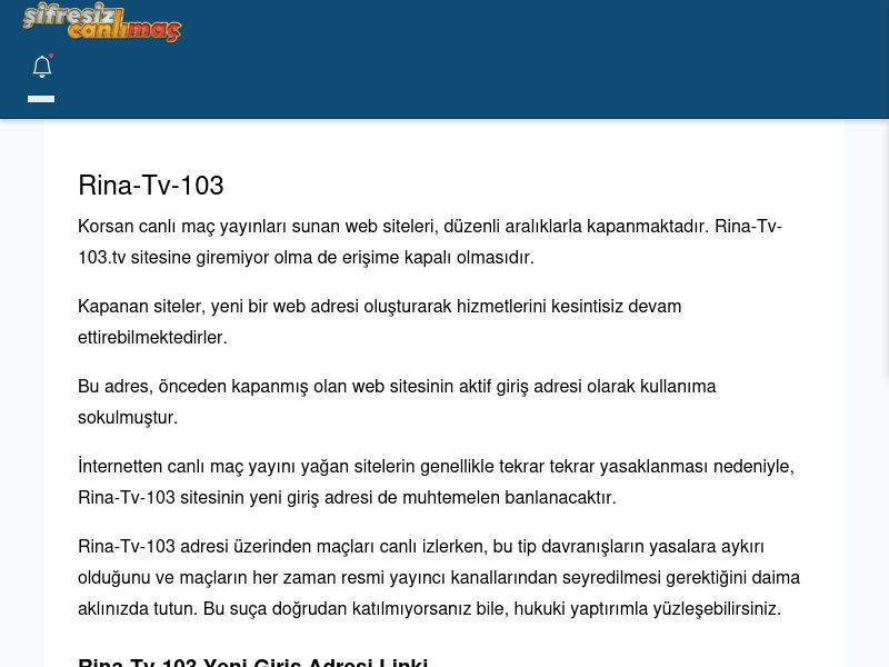 Rina-Tv-103 Giriş Linki - Şifresiz canlı maç izle - Ekran Görüntüsü