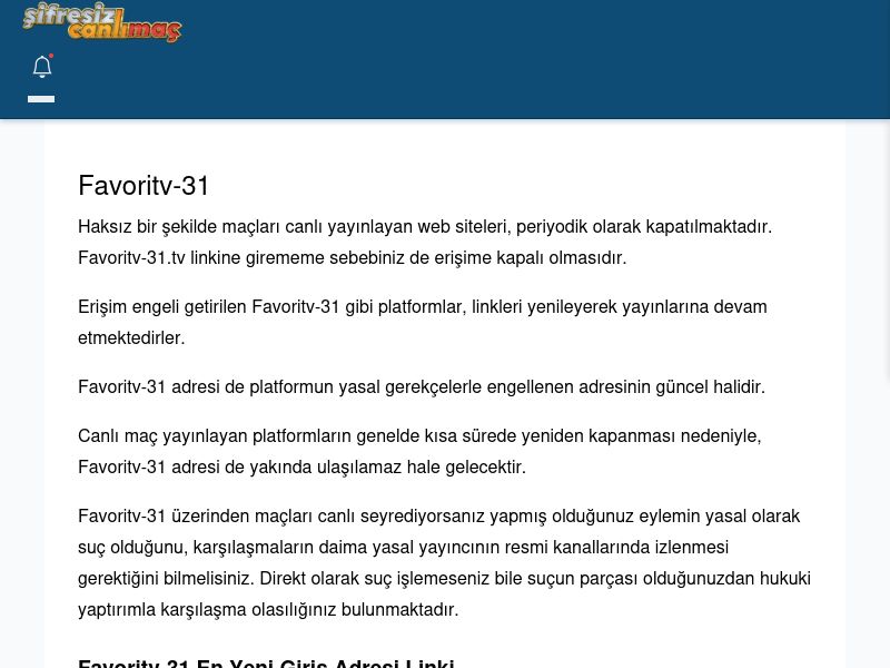 Favoritv-31 Canlı Maç - Şifresiz canlı maç izle - Ekran Görüntüsü