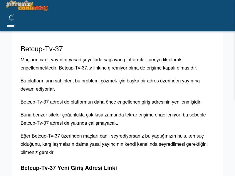 Betcup-Tv-37 Giriş Linki - Şifresiz canlı maç izle - Ekran Görüntüsü