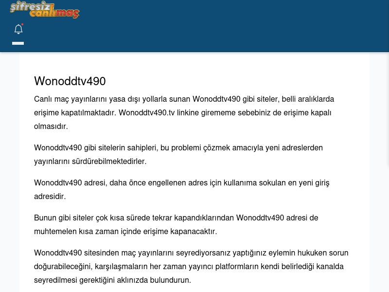 Wonoddtv490 Canlı Maç İzle - Şifresiz canlı maç izle - Ekran Görüntüsü
