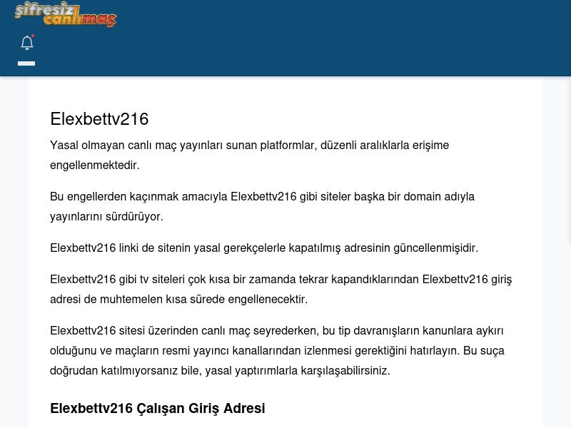Elexbettv216 Canlı Maç - Şifresiz canlı maç izle - Ekran Görüntüsü