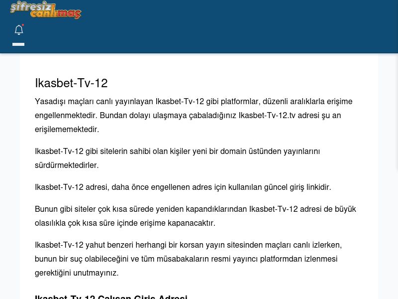 Ikasbet-Tv-12 Maç İzle - Şifresiz canlı maç izle - Ekran Görüntüsü