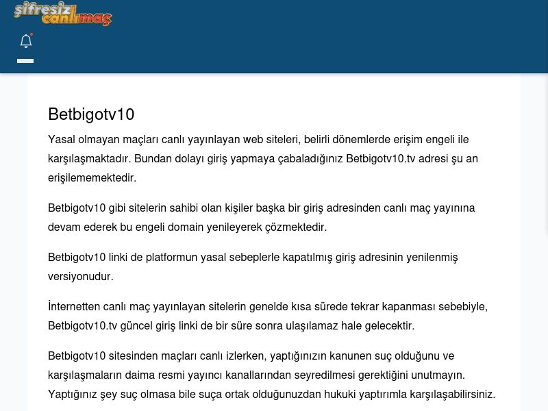 Betbigotv10 Maç İzle - Şifresiz canlı maç izle - Ekran Görüntüsü