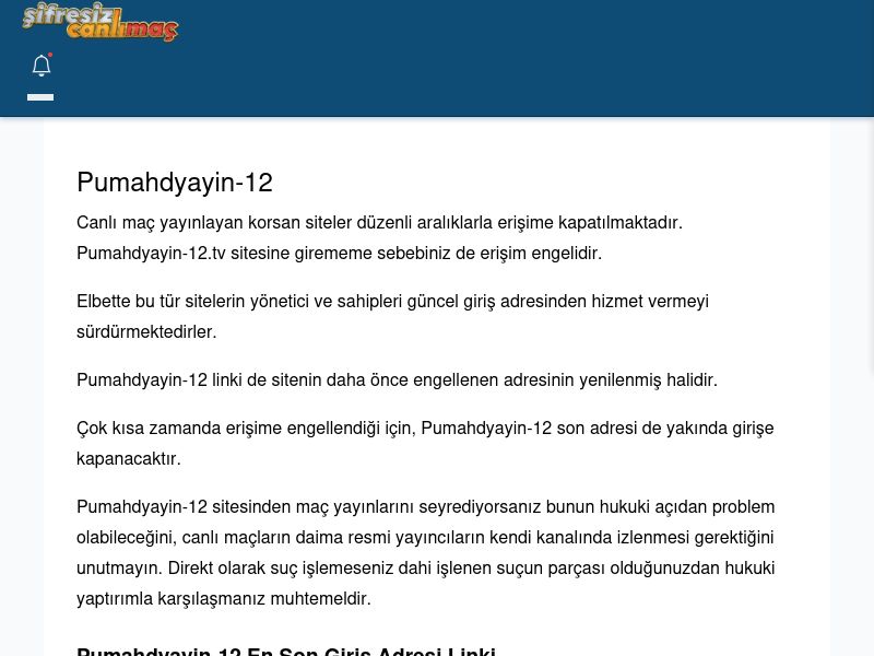 Pumahdyayin-12 Güncel Giriş - Şifresiz canlı maç izle - Ekran Görüntüsü
