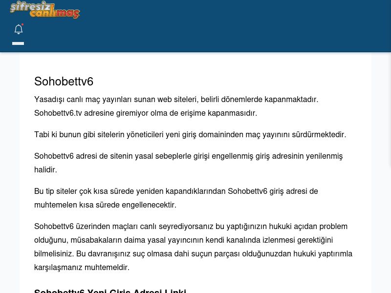 Sohobettv6 Giriş Linki - Şifresiz canlı maç izle - Ekran Görüntüsü