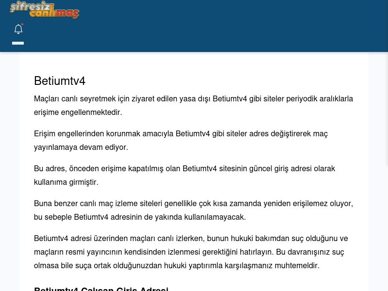 Betiumtv4 Canlı Maç İzle - Şifresiz canlı maç izle - Ekran Görüntüsü