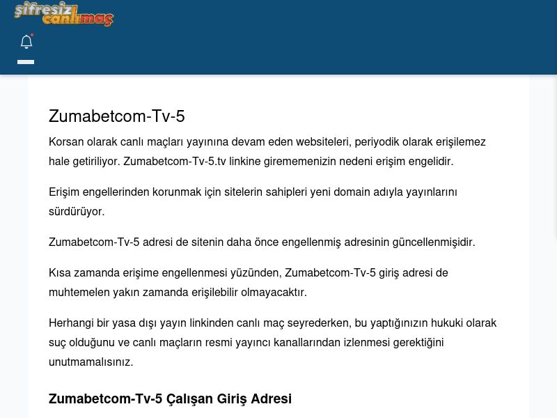 Zumabetcom-Tv-5 Güncel Giriş - Şifresiz canlı maç izle - Ekran Görüntüsü