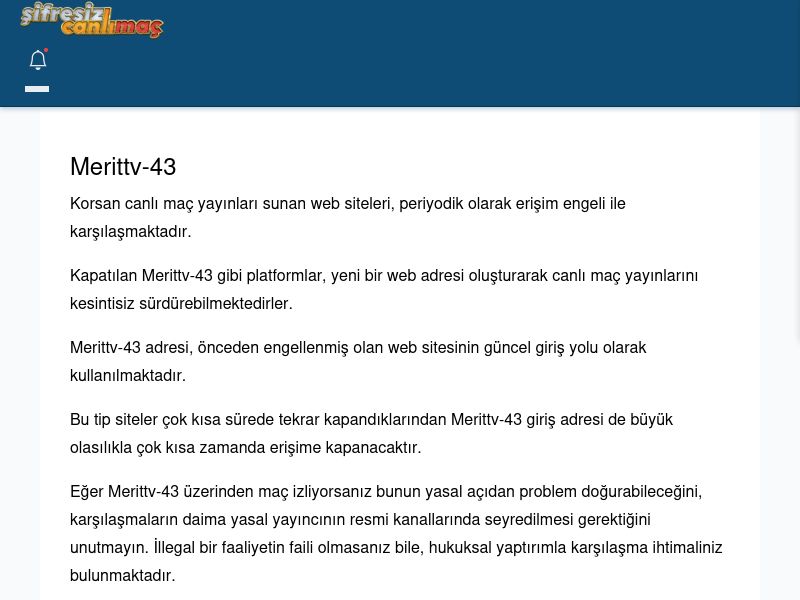 Merittv-43 Canlı Maç İzle - Şifresiz canlı maç izle - Ekran Görüntüsü