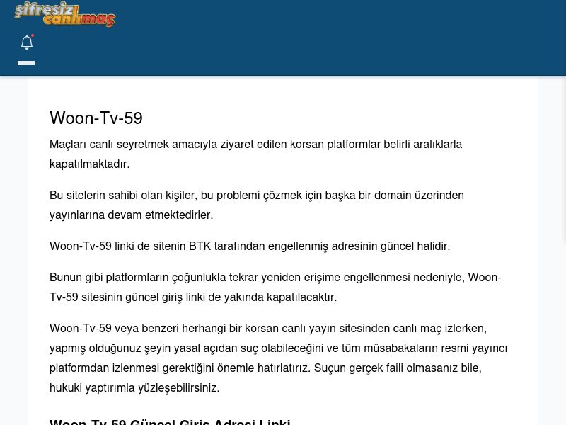 Woon-Tv-59 Giriş Linki - Şifresiz canlı maç izle - Ekran Görüntüsü