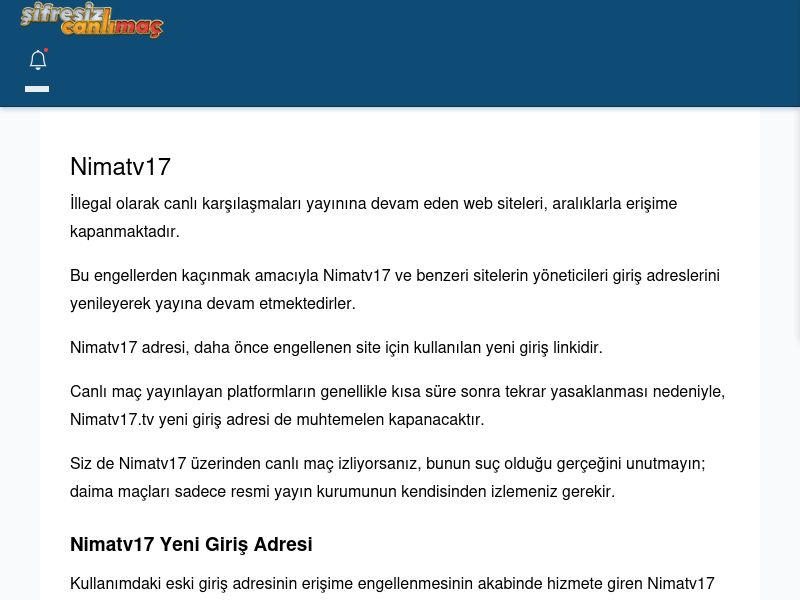 Nimatv17 Giriş Linki - Şifresiz canlı maç izle - Ekran Görüntüsü