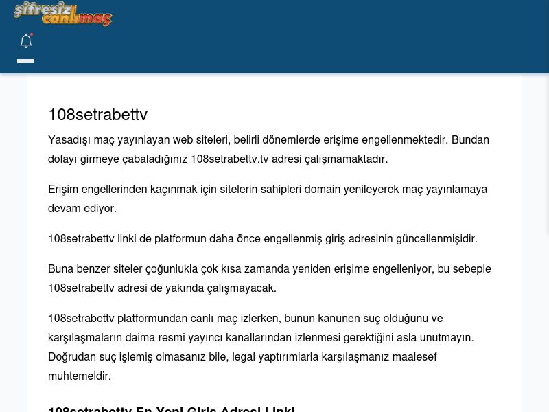 108setrabettv Giriş Linki - Şifresiz canlı maç izle - Ekran Görüntüsü