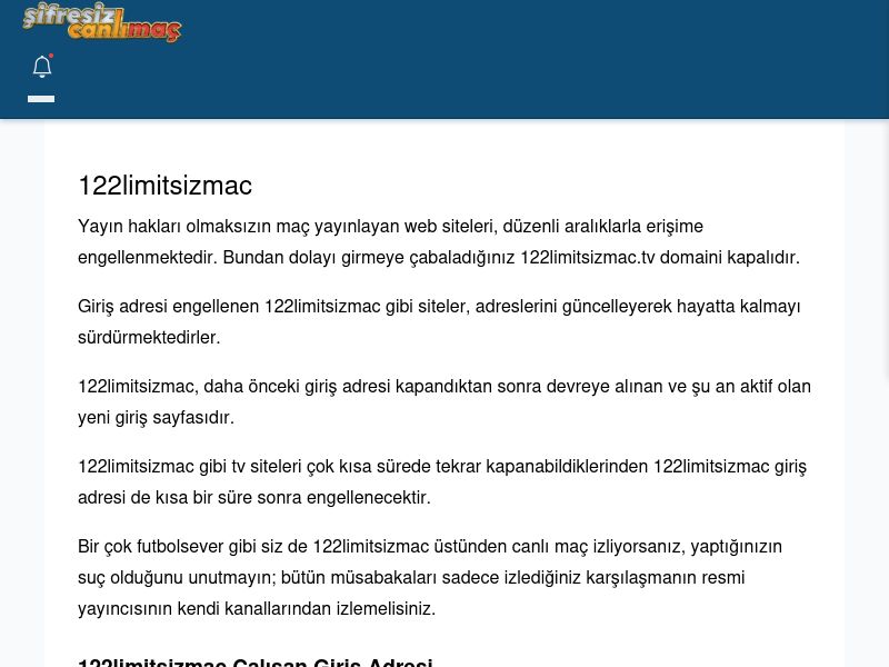 122limitsizmac Giriş Linki - Şifresiz canlı maç izle - Ekran Görüntüsü