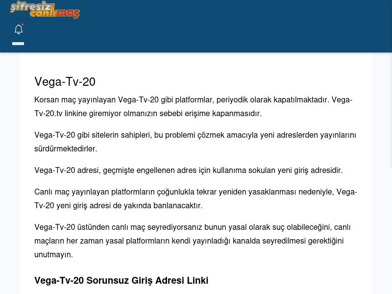 Vega-Tv-20 Giriş Linki - Şifresiz canlı maç izle - Ekran Görüntüsü