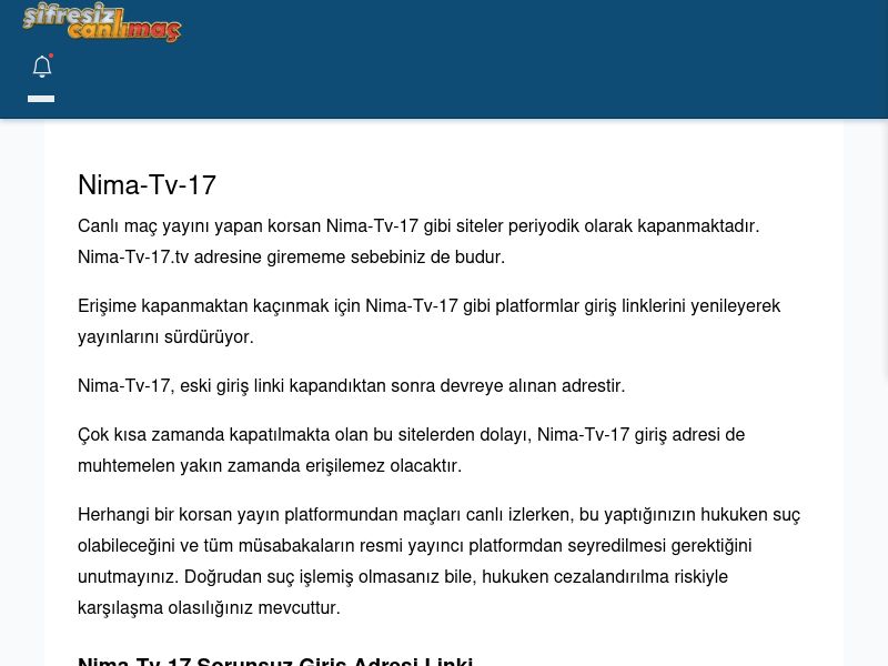 Nima-Tv-17 Güncel Giriş - Şifresiz canlı maç izle - Ekran Görüntüsü