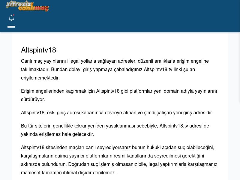 Altspintv18 Giriş Linki - Şifresiz canlı maç izle - Ekran Görüntüsü