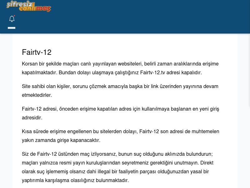 Fairtv-12 Giriş Linki - Şifresiz canlı maç izle - Ekran Görüntüsü