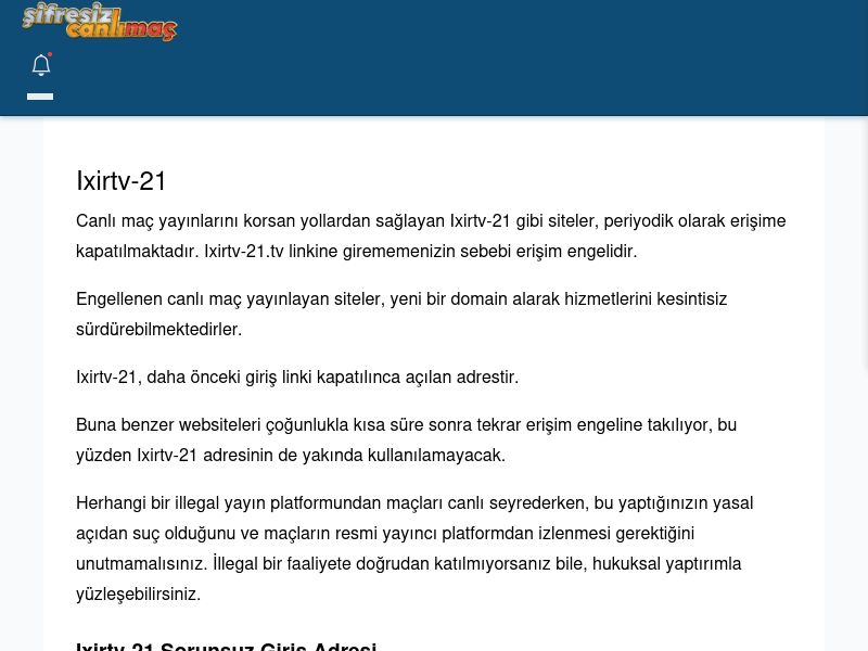 Ixirtv-21 Canlı Maç - Şifresiz canlı maç izle - Ekran Görüntüsü