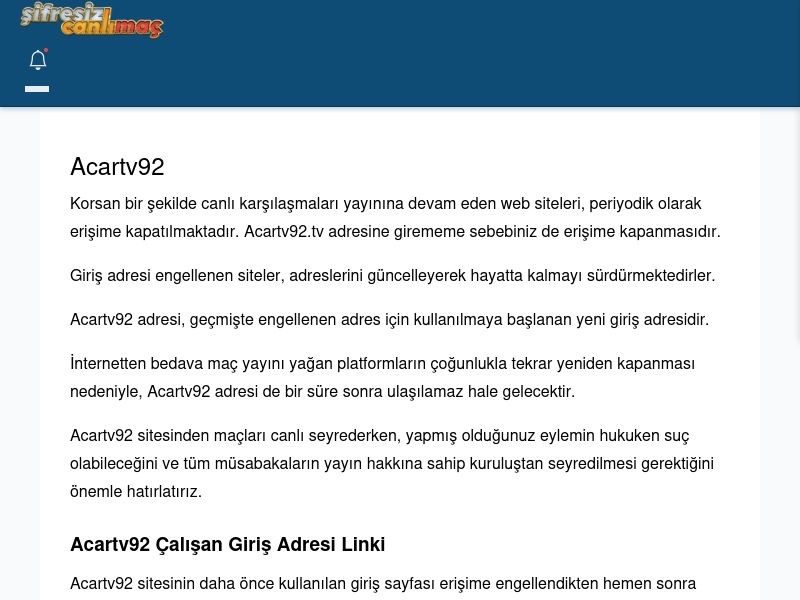 Acartv92 Canlı Maç İzle - Şifresiz canlı maç izle - Ekran Görüntüsü