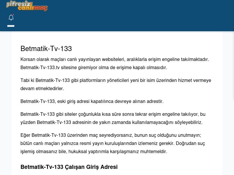 Betmatik-Tv-133 Canlı Maç İzle - Şifresiz canlı maç izle - Ekran Görüntüsü