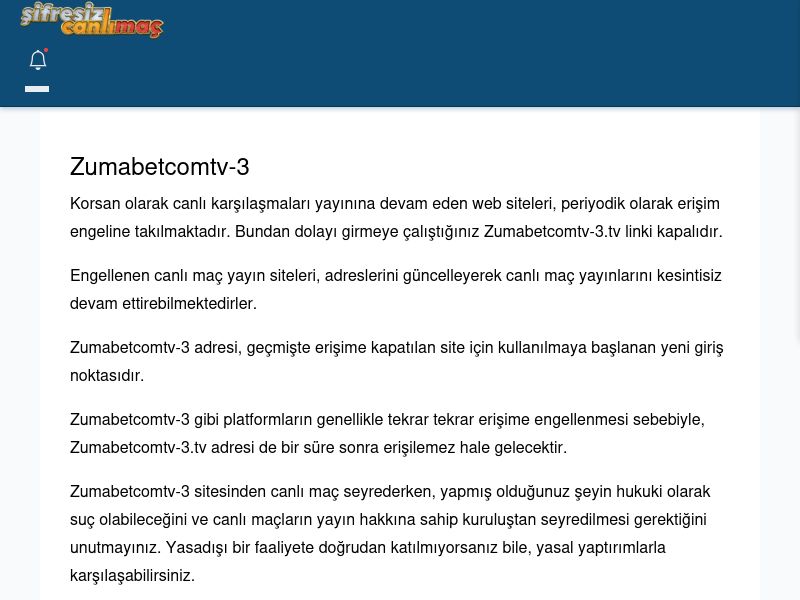 Zumabetcomtv-3 Maç İzle - Şifresiz canlı maç izle - Ekran Görüntüsü