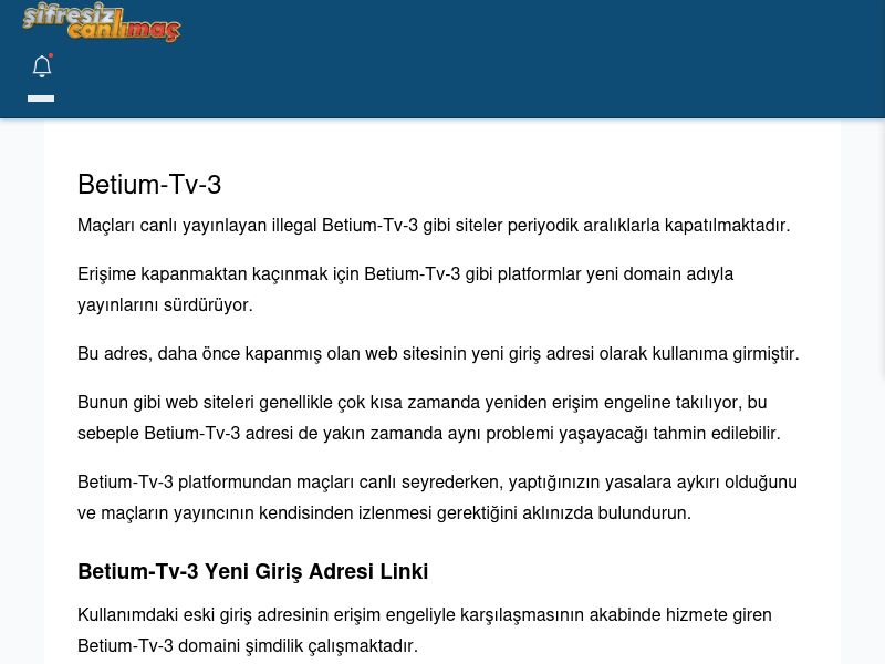 Betium-Tv-3 Canlı Maç İzle - Şifresiz canlı maç izle - Ekran Görüntüsü