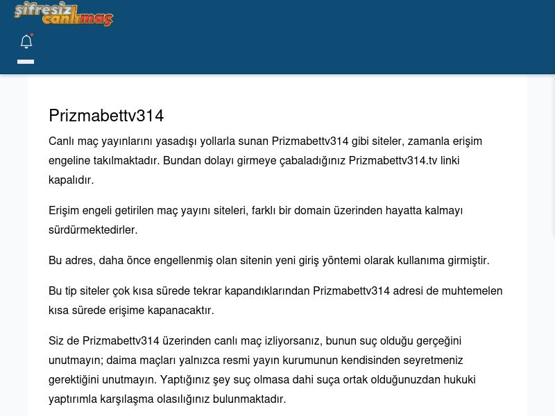 Prizmabettv314 Canlı Maç - Şifresiz canlı maç izle - Ekran Görüntüsü