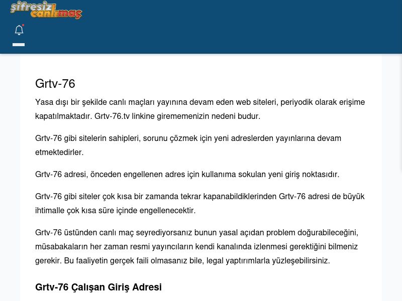 Grtv-76 Canlı Maç İzle - Şifresiz canlı maç izle - Ekran Görüntüsü