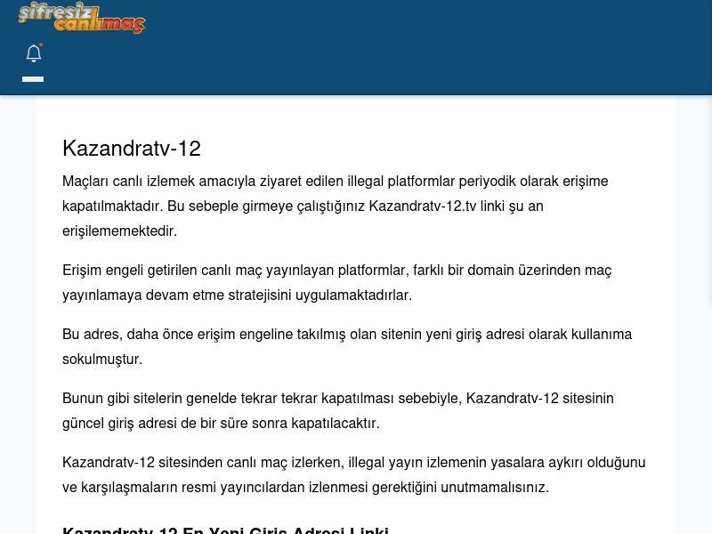 Kazandratv-12 Canlı Maç İzle - Şifresiz canlı maç izle - Ekran Görüntüsü