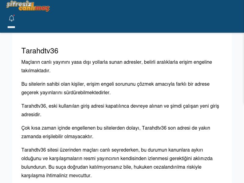 Tarahdtv36 Giriş Linki - Şifresiz canlı maç izle - Ekran Görüntüsü