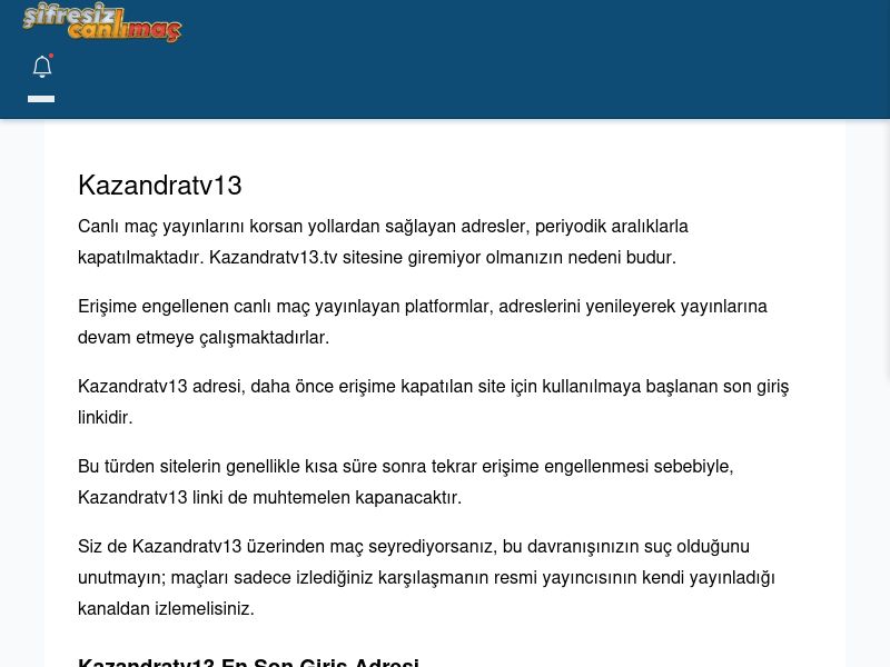 Kazandratv13 Giriş Linki - Şifresiz canlı maç izle - Ekran Görüntüsü