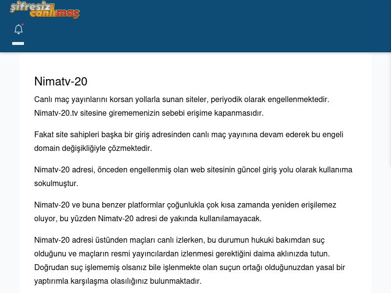 Nimatv-20 Canlı Maç İzle - Şifresiz canlı maç izle - Ekran Görüntüsü