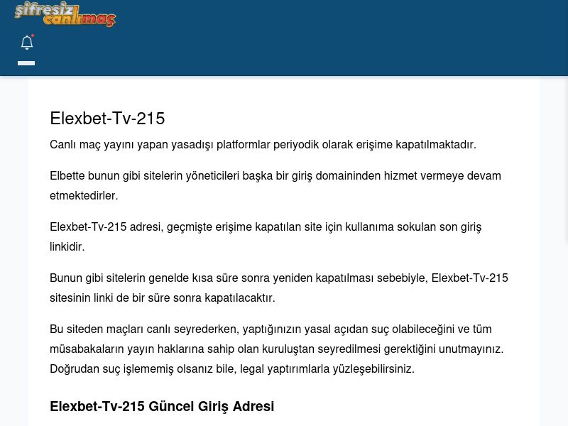 Elexbet-Tv-215 Giriş Linki - Şifresiz canlı maç izle - Ekran Görüntüsü
