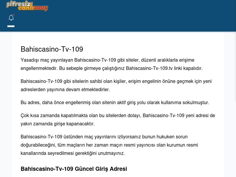 Bahiscasino-Tv-109 Giriş Linki - Şifresiz canlı maç izle - Ekran Görüntüsü