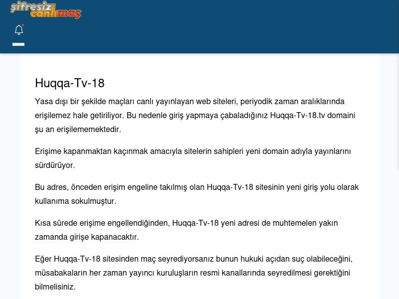 Huqqa-Tv-18 Maç İzle - Şifresiz canlı maç izle - Ekran Görüntüsü