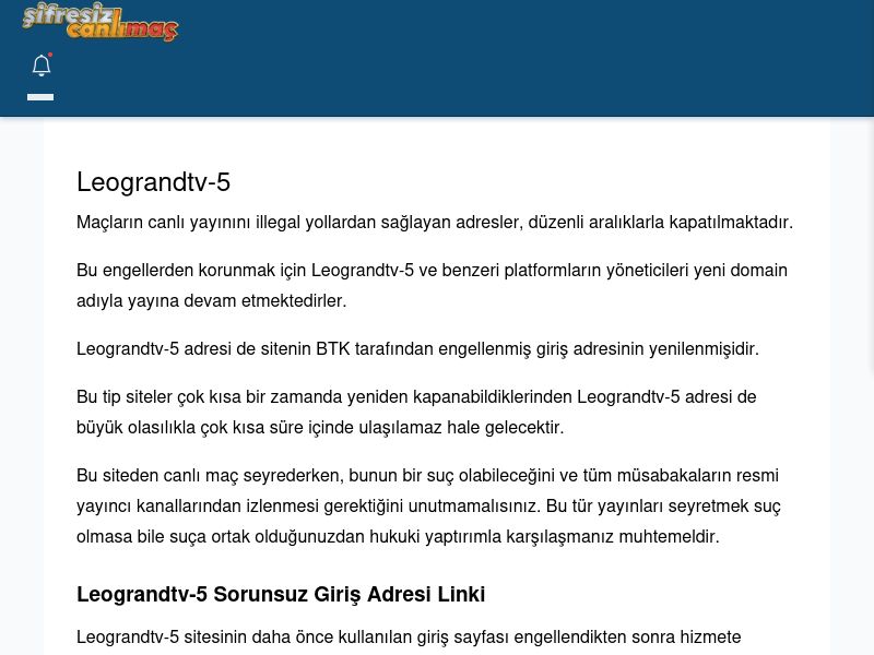Leograndtv-5 Giriş Linki - Şifresiz canlı maç izle - Ekran Görüntüsü