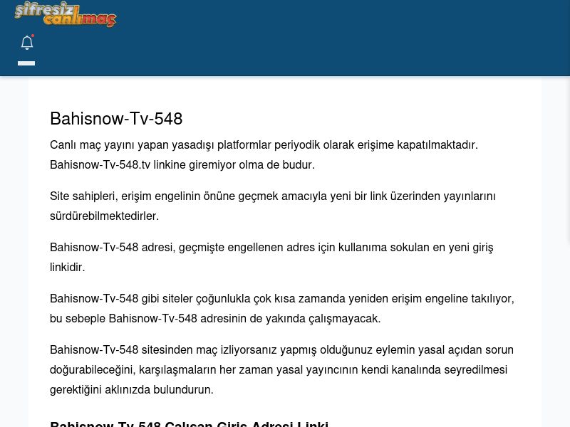 Bahisnow-Tv-548 Giriş Linki - Şifresiz canlı maç izle - Ekran Görüntüsü