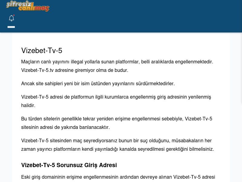 Vizebet-Tv-5 Güncel Giriş - Şifresiz canlı maç izle - Ekran Görüntüsü