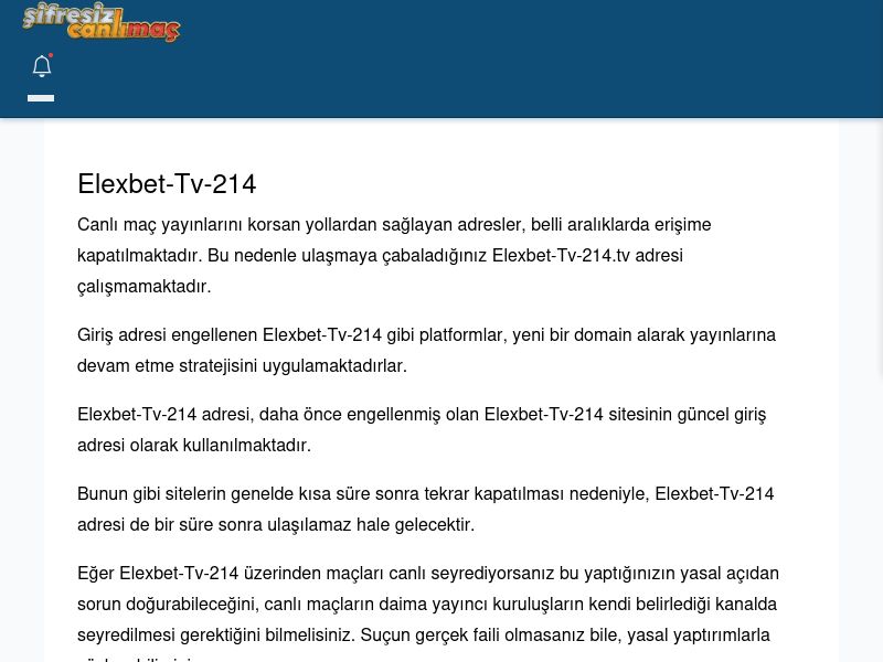 Elexbet-Tv-214 Giriş Linki - Şifresiz canlı maç izle - Ekran Görüntüsü