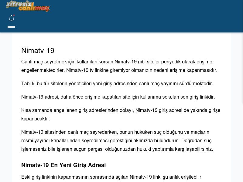 Nimatv-19 Güncel Giriş - Şifresiz canlı maç izle - Ekran Görüntüsü