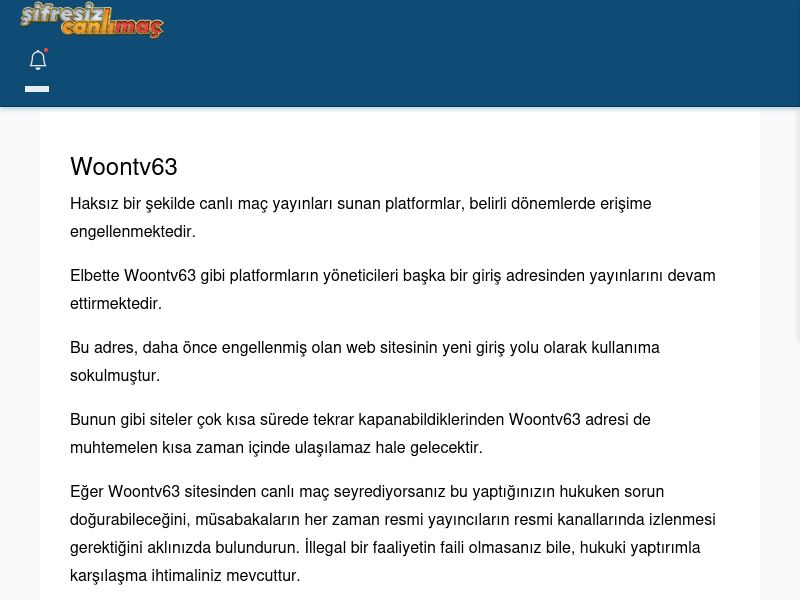 Woontv63 Maç İzle - Şifresiz canlı maç izle - Ekran Görüntüsü