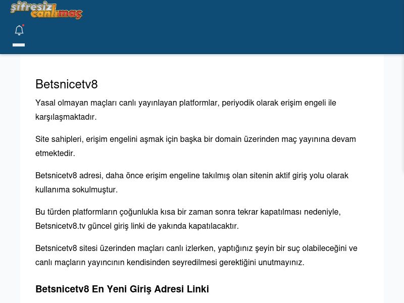 Betsnicetv8 Maç İzle - Şifresiz canlı maç izle - Ekran Görüntüsü