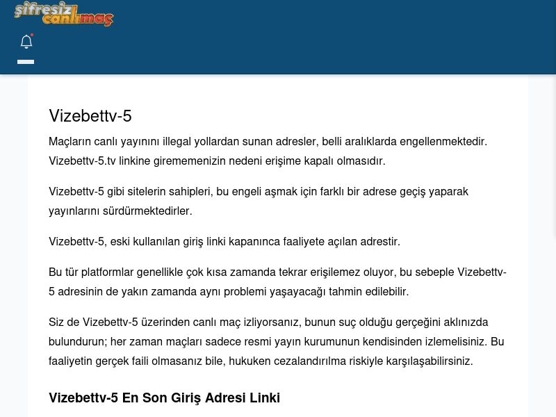 Vizebettv-5 Canlı Maç İzle - Şifresiz canlı maç izle - Ekran Görüntüsü