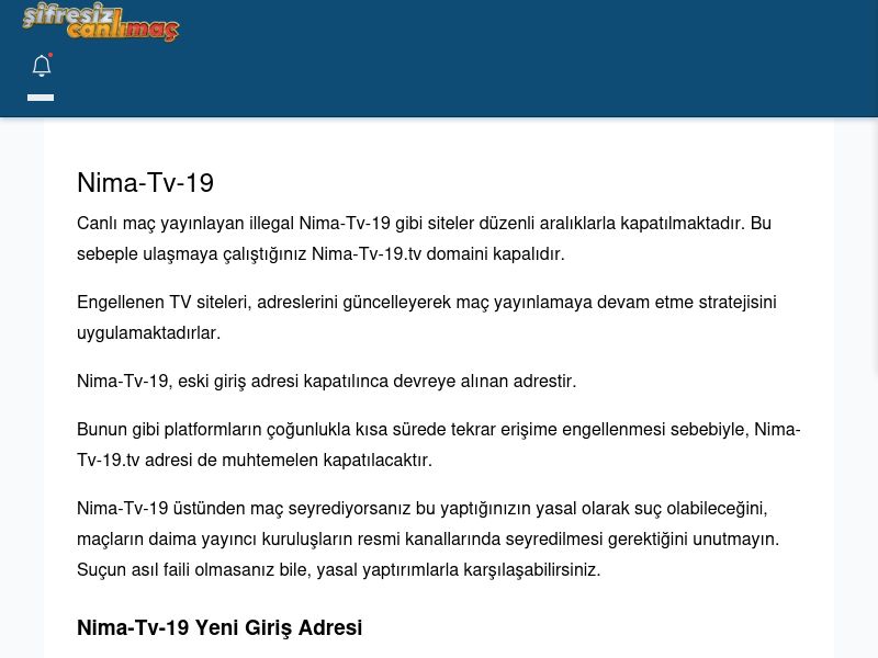 Nima-Tv-19 Canlı Maç - Şifresiz canlı maç izle - Ekran Görüntüsü